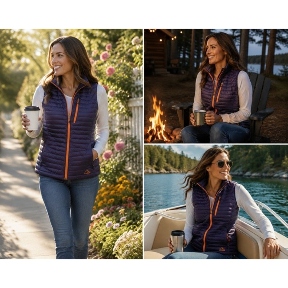 LL Bean Ultralight 850 Down Vest Womens XS Purple Orange Puffer Packable Jacket